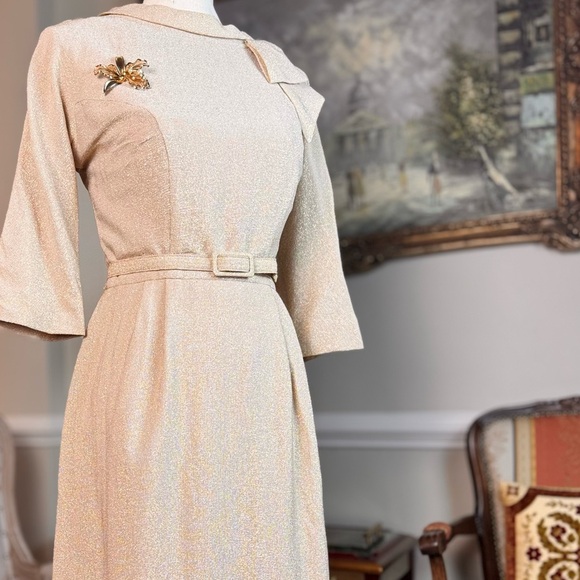 Vintage 1960’s Jannell Of California Dress w Vintage Brooch - Size Small - Picture 3 of 14